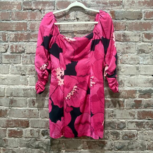 Hutch Floral Pink and Black Puff Sleeve Dress Size 4 - Picture 6 of 9